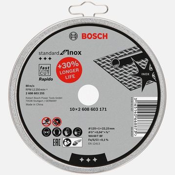 Bosch 125x1.0 mm Standard Seri Rapido 10'lu Düz Inox Taş Kesme Diski