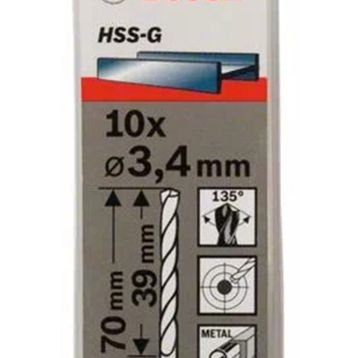 Bosch 2608585482 HSS-G 3.4x70 mm 10'lu Matkap Ucu