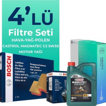 Bosch Citroen C4 1.4 Benzinli Castrol Motor Yağlı 2010-2016 4'lü Filtre Bakım Seti