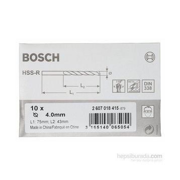 Bosch DIN338 HSS-R 4x43x75 mm 10lu Metal Matkap Ucu