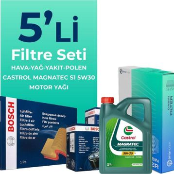 Bosch Fiat 500L 1.6 Dizel Castrol Motor Yağlı 2012-2018 5'li Filtre Bakım Seti