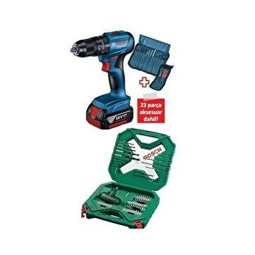 Bosch GSB 185-LI Tek Akülü Kömürsüz Darbeli Vidalama Şarjlı Matkap+54 Parça Aksesuar Seti