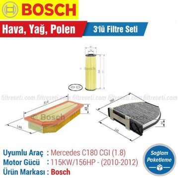 Bosch Mercedes C180 1.8 CGI 2010 2012 Filtre Bakım Seti