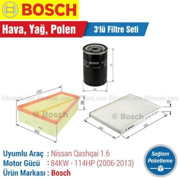 Bosch Nissan Qashqai 1.6 2006 2013 Filtre Bakım Seti