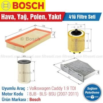 Bosch Volkswagen Caddy 1.9 TDI 2007 2011 Filtre Bakım Seti