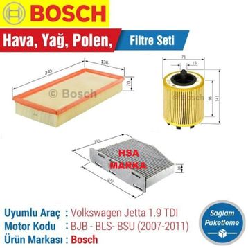Bosch Volkswagen Caddy 1.9 TDI 2007 2011 Filtre Bakım Seti