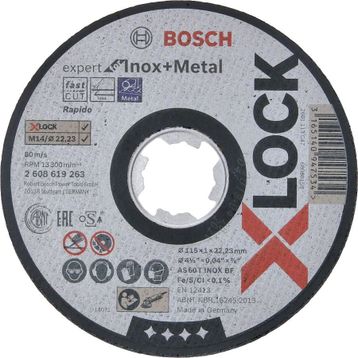 Bosch X - Lock - 115 x 1.0 mm Rapido Expert Serisi Düz Inox Paslanmaz Çelik Kesme Diski