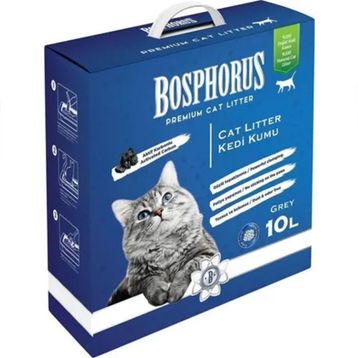 Bosphorus 10 lt Aktif Karbonlu Hızlı Topaklanan Grey Ince Taneli Doğal Kedi Kumu