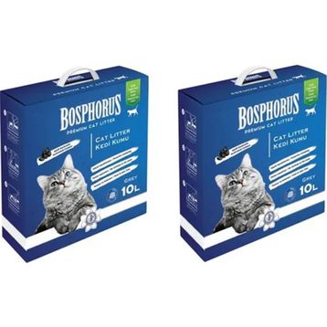 Bosphorus 2x10 lt Aktif Karbonlu Hızlı Topaklanan Grey Ince Taneli Doğal Kedi Kumu