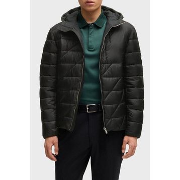Boss 50524648 001 - 000-Siyah Logolu Regular Fit Su Itici Kapüşonlu Şişme Erkek Mont