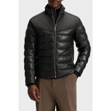 Boss 50547672 Siyah Deri Dik Yaka Kapitoneli Şişme Erkek Mont