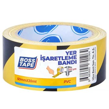 Boss Tape 50 mm 30 mt Sarı Siyah Çizgili Yer İşaretleme İkaz Bandı