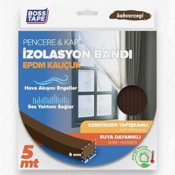 Boss Tape EPDM 5 mm 15 mm 5 mt Kahverengi Kauçuk Pencere Kapı İzolasyon Bandı