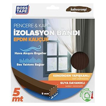 Boss Tape EPDM 5 mm 15 mm 5 mt Kahverengi Kauçuk Pencere Kapı İzolasyon Bandı