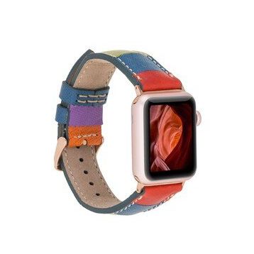 Bouletta 42-44-45 mm Gökkuşağı Apple Watch Uyumlu Deri Kordon