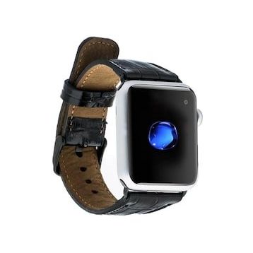 Bouletta 42-44-45 mm Kroko Siyah Apple Watch Uyumlu Deri Kordon