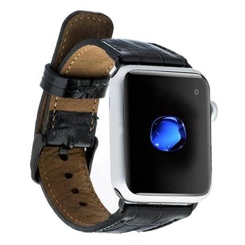Bouletta 42-44-45 mm Kroko Siyah Apple Watch Uyumlu Deri Kordon