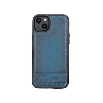 Bouletta BRN4 Apple iPhone 14 Plus Deri Standlı Mavi Cep Telefonu Arka Kapak