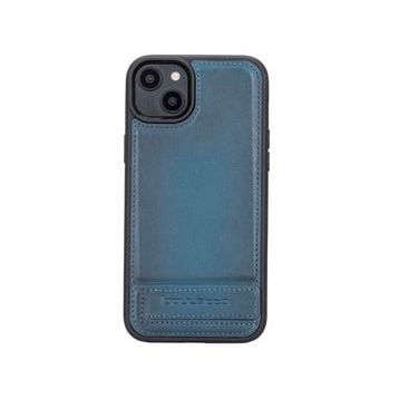Bouletta BRN4 Apple iPhone 14 Plus Deri Standlı Mavi Cep Telefonu Arka Kapak