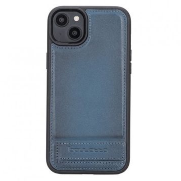 Bouletta BRN4 Apple iPhone 14 Plus Deri Standlı Mavi Cep Telefonu Arka Kapak
