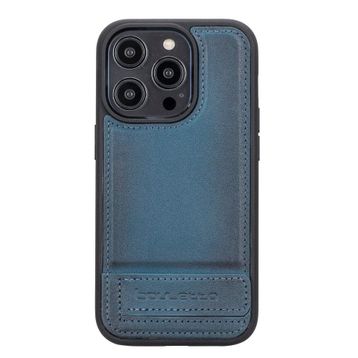 Bouletta BRN4E Apple iPhone 14 Pro Deri Standlı Mavi Cep Telefonu Arka Kapak