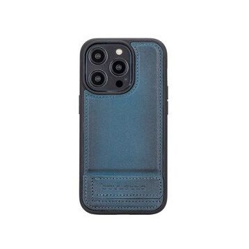 Bouletta BRN4E Apple iPhone 14 Pro Deri Standlı Mavi Cep Telefonu Arka Kapak