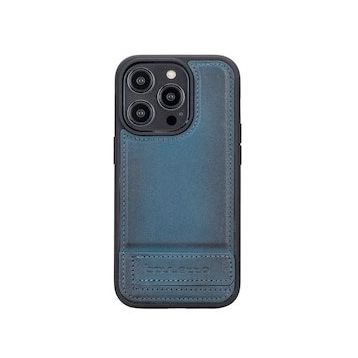 Bouletta BRN4E Apple iPhone 14 Pro Deri Standlı Mavi Cep Telefonu Arka Kapak