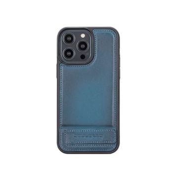 Bouletta BRN4EF Apple iPhone 14 Pro Max Deri Standlı Mavi Cep Telefonu Arka Kapak