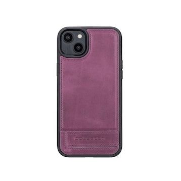 Bouletta CZ7 Apple iPhone 14 Plus Deri Standlı Mor Cep Telefonu Arka Kapak