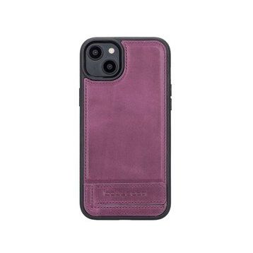 Bouletta CZ7 Apple iPhone 14 Plus Deri Standlı Mor Cep Telefonu Arka Kapak