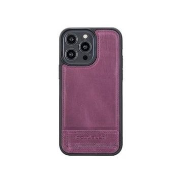 Bouletta CZ7 Apple iPhone 14 Pro Max Deri Standlı Mor Cep Telefonu Arka Kapak