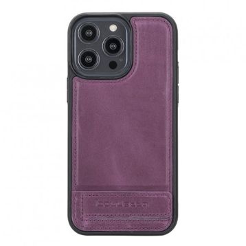 Bouletta CZ7 Apple iPhone 14 Pro Max Deri Standlı Mor Cep Telefonu Arka Kapak