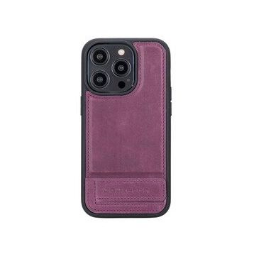 Bouletta CZ7 Apple iPhone 14 Pro Uyumlu Deri Standlı Mor Cep Telefonu Arka Kapak