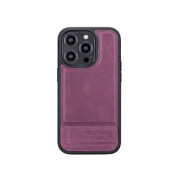 Bouletta CZ7 Apple iPhone 14 Pro Uyumlu Deri Standlı Mor Cep Telefonu Arka Kapak