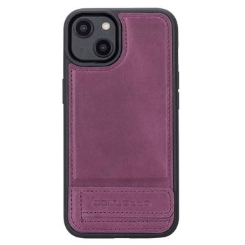 Bouletta CZ7 Apple iPhone 14 Uyumlu Deri Standlı Mor Cep Telefonu Arka Kapak
