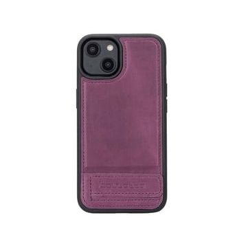 Bouletta CZ7 Apple iPhone 14 Uyumlu Deri Standlı Mor Cep Telefonu Arka Kapak