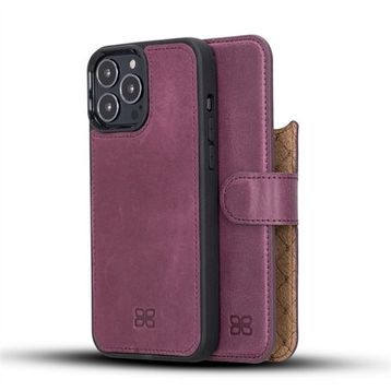 Bouletta CZ7 Mor Apple İphone 13 Pro Max Uyumlu Deri Cüzdanlı Kılıf
