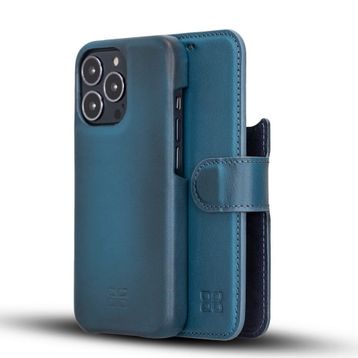 Bouletta F360 BRN4EF Mavi Apple iPhone 13 Pro Uyumlu Deri Cüzdanlı Kılıf