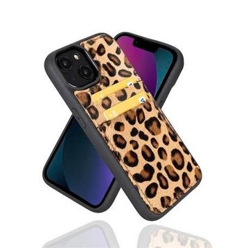 Bouletta FXCP LE01N Apple iPhone 14 Uyumlu Deri Leopar Desen Cep Telefonu Arka Kapak