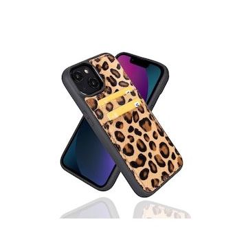 Bouletta FXCP LE01N Apple iPhone 14 Uyumlu Deri Leopar Desen Cep Telefonu Arka Kapak