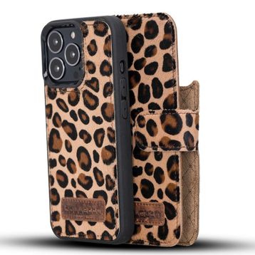 Bouletta LEO-1 Leopar Apple İphone 13 Pro Uyumlu Deri Cüzdanlı Kılıf