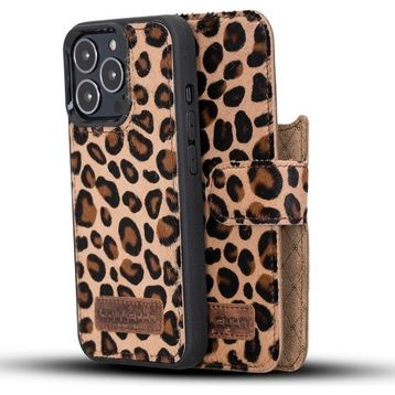 Bouletta LEO-1 Leopar Apple İphone 13 Pro Uyumlu Deri Cüzdanlı Kılıf