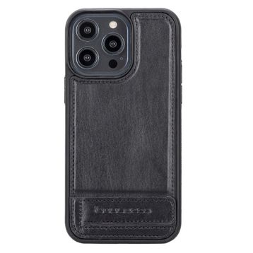 Bouletta RST1 Apple iPhone 14 Pro Max Deri Standlı Siyah Cep Telefonu Arka Kapak