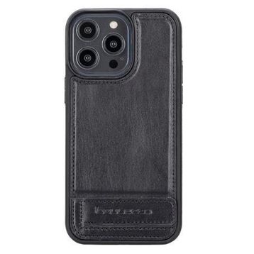 Bouletta RST1 Apple iPhone 14 Pro Max Deri Standlı Siyah Cep Telefonu Arka Kapak