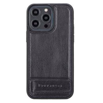 Bouletta RST1 Apple iPhone 14 Pro Max Deri Standlı Siyah Cep Telefonu Arka Kapak