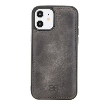Bouletta TN18EF Gri Apple iPhone 12 Uyumlu Deri Arka Kapak
