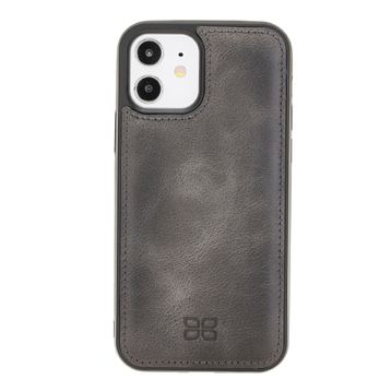 Bouletta TN18EF Gri Apple iPhone 12 Uyumlu Deri Arka Kapak