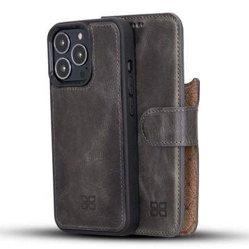 Bouletta TN18EF Gri Apple iPhone 13 Pro Uyumlu Deri Cüzdanlı Kılıf