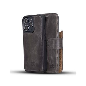Bouletta TN18EF Gri Apple iPhone 13 Pro Uyumlu Deri Cüzdanlı Kılıf