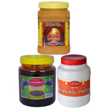 Bozkırlı Çavuşoğlu 930 gr Odun Ateşinde Kepekli Bozkır Tahini + 930 gr Üzüm Pekmezi + 930 gr Köpüklü Helva